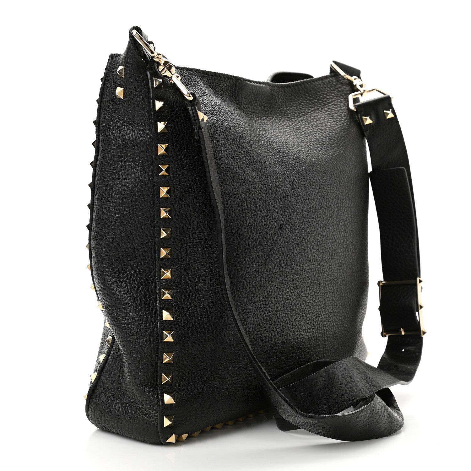 Valentino Garavani Pebbled Calfskin Large Rockstud Flip-Lock Messenger Bag Black 3 of 10