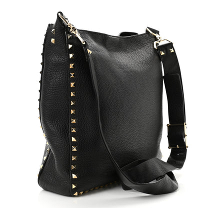 Valentino Garavani Pebbled Calfskin Large Rockstud Flip-Lock Messenger Bag Black 3 of 10