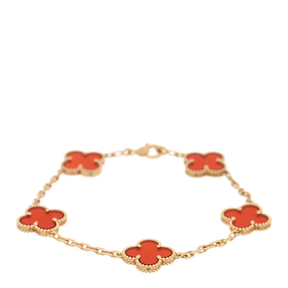Van Cleef & Arpels 18K Yellow Gold Carnelian 5 Motifs Vintage Alhambra Bracelet 1 of 4