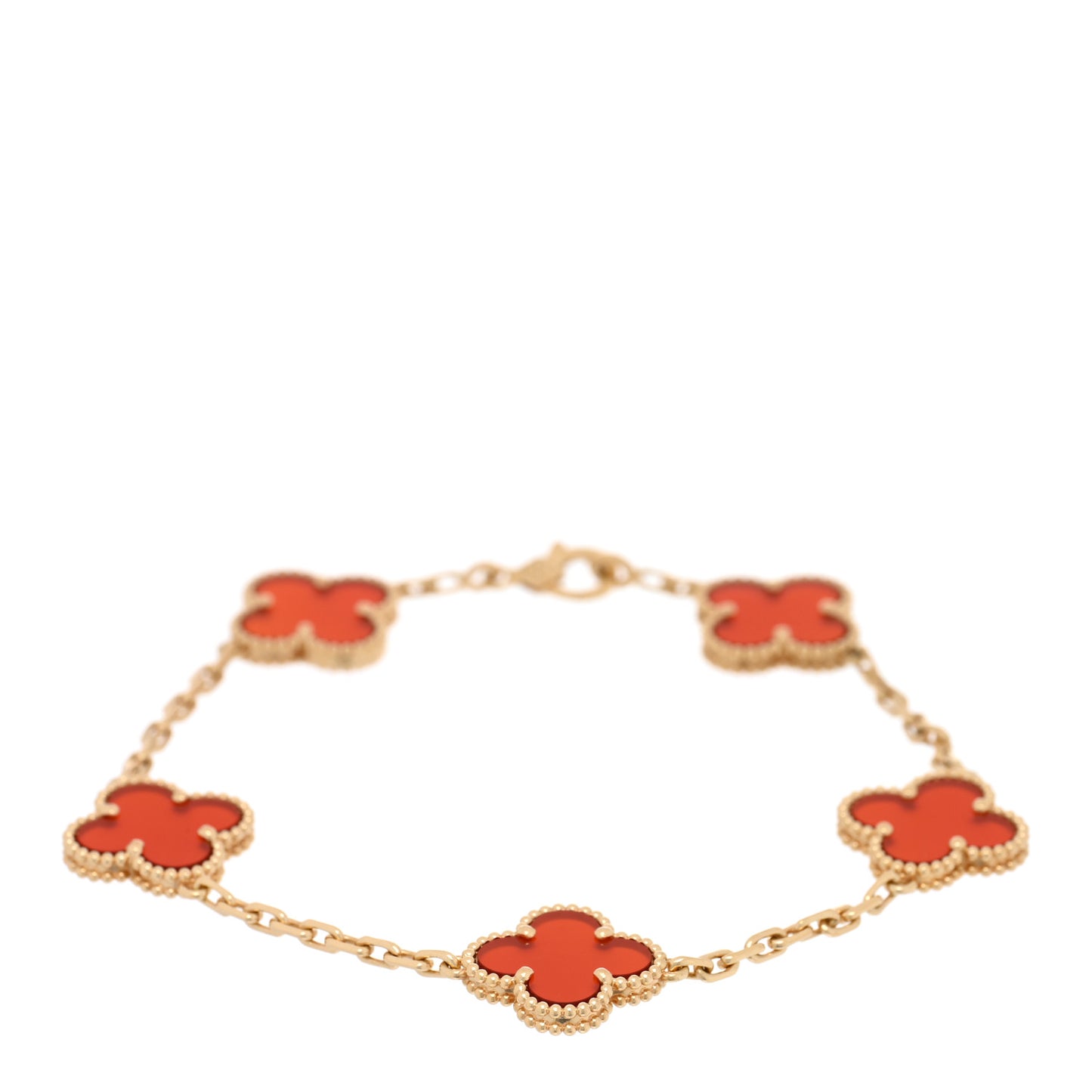 18K Yellow Gold Carnelian 5 Motifs Vintage Alhambra Bracelet