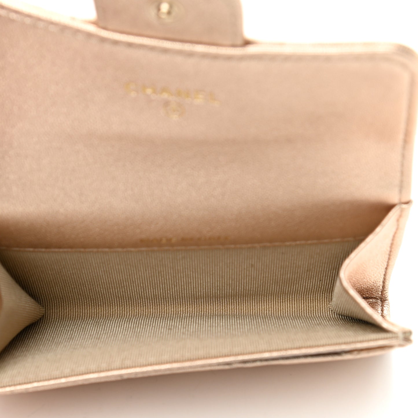 Metallic Lambskin Quilted Flap Card Holder Wallet Gold