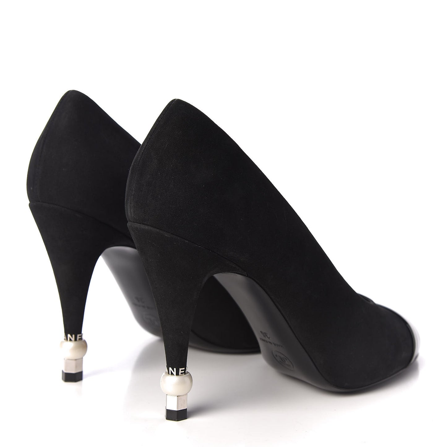 Patent Suede Calfskin Pearl Cap Toe Pumps 36 Black