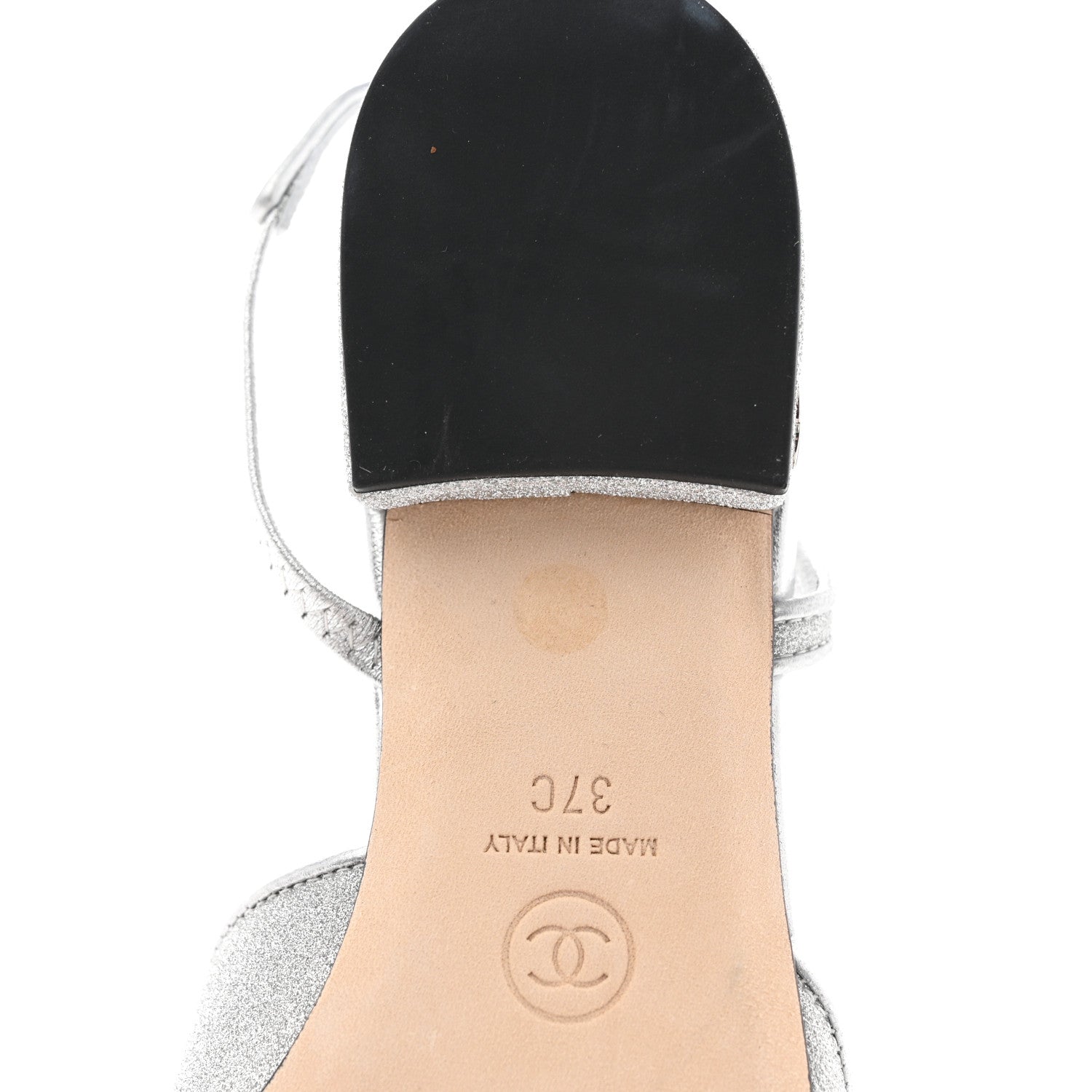 Chanel Glitter Calfskin Grosgrain CC Slingback Flats 37 Black Silver 10 of 11
