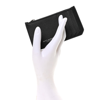 Saint Laurent Grained Calfskin 5 Fragments Zip Pouch Card Holder Black 2 of 8