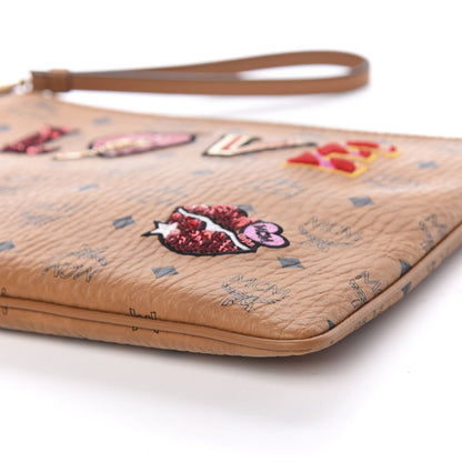 MCM Visetos Patchwork Wristlet Zip Pouch Cognac 5 of 7