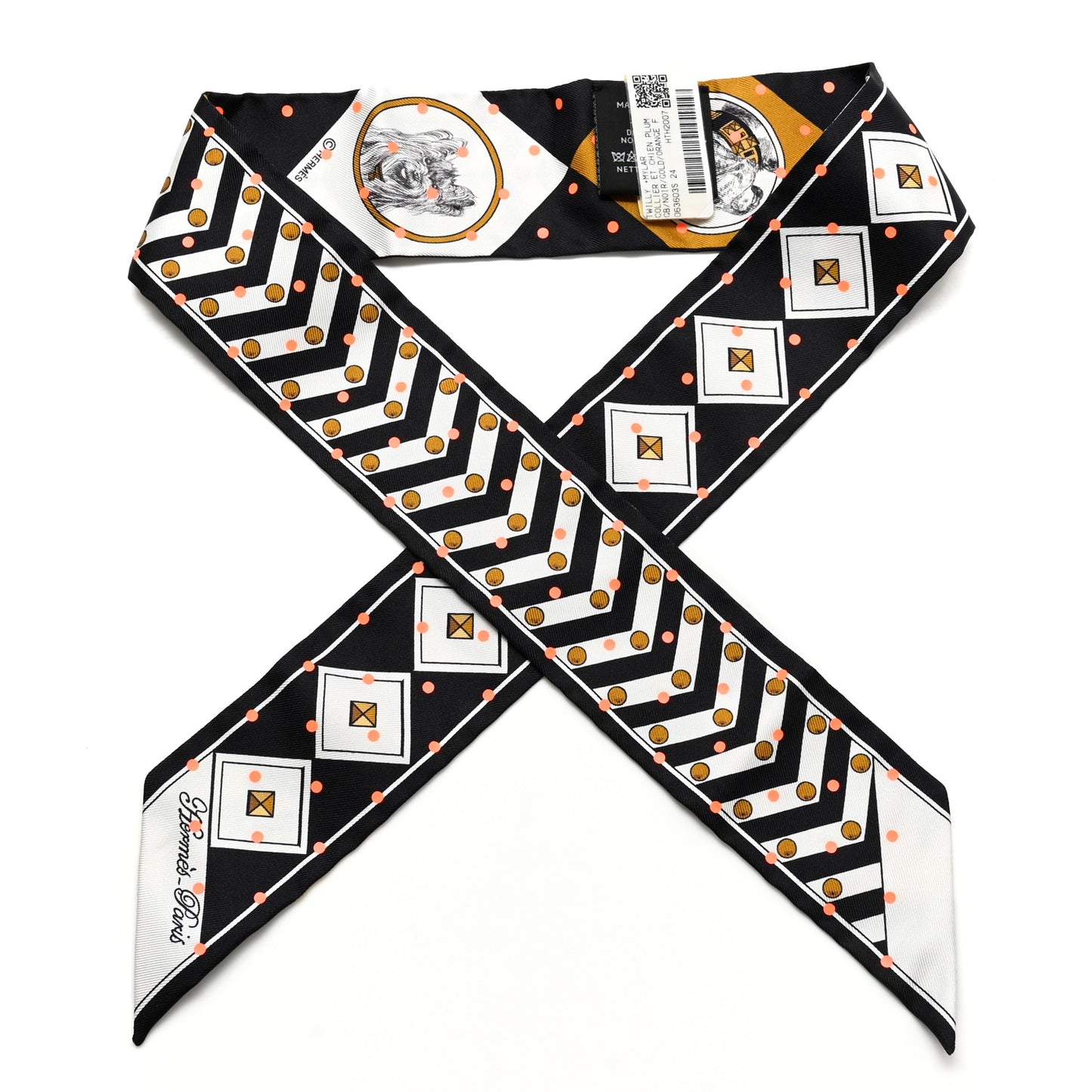 Silk Colliers Et Chiens Plumetis Twilly Black Gold Orange