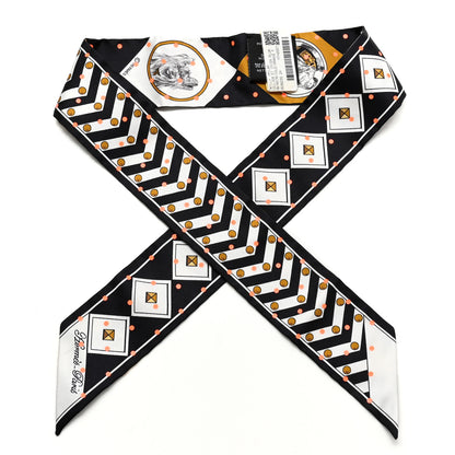 Hermes Silk Colliers Et Chiens Plumetis Twilly Black Gold Orange 1 of 4