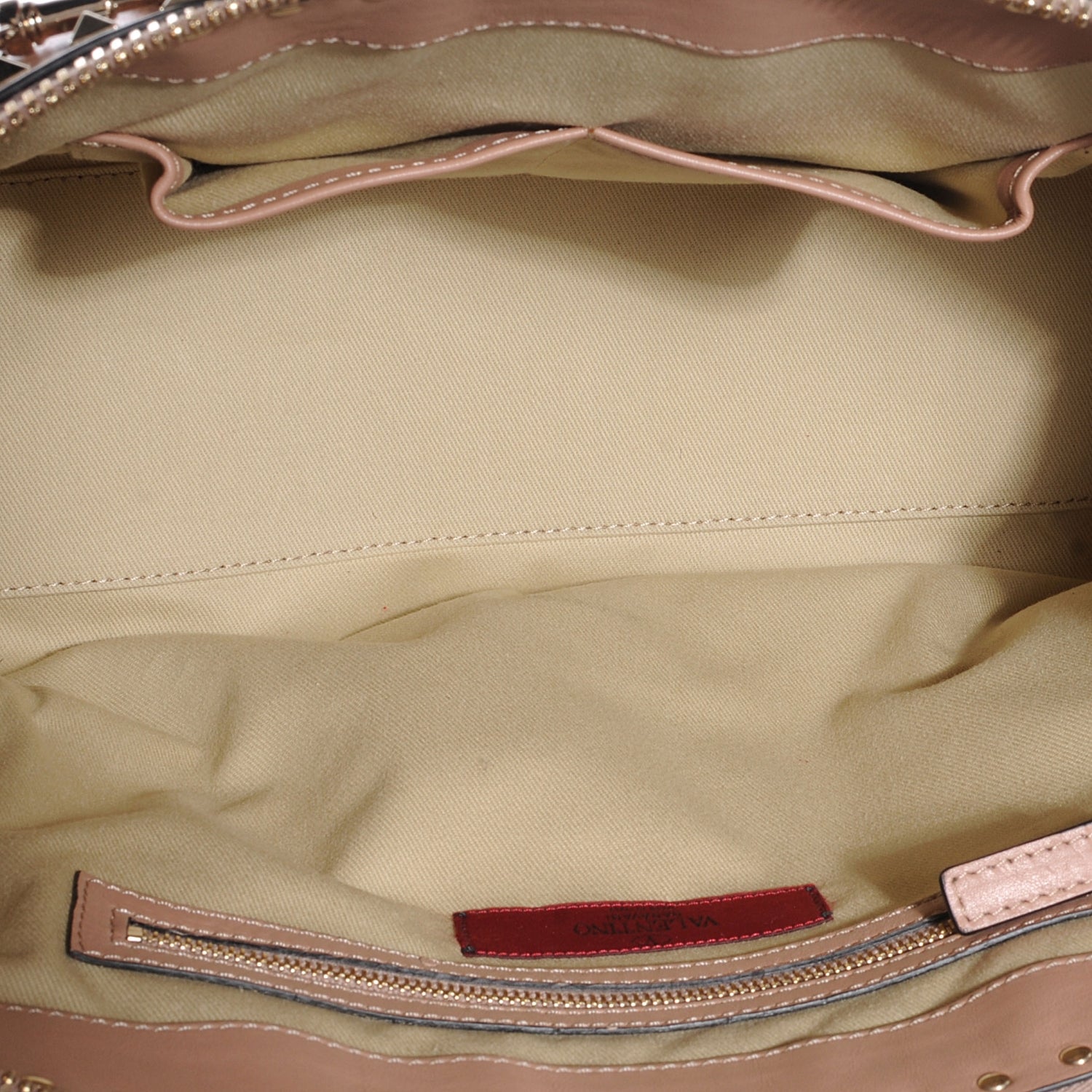 Valentino Garavani Calfskin Rockstud Top Handle Satchel Soft Noisette 5 of 7