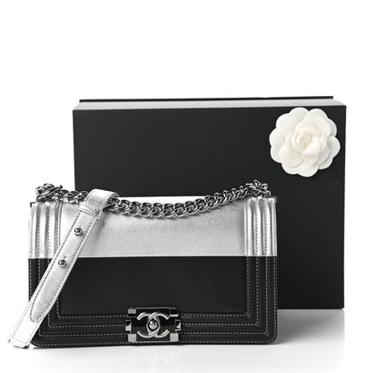 Chanel Metallic Goatskin Calfskin Medium Boy Flap Silver Black 11 of 11