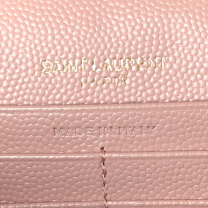 Saint Laurent Grain De Poudre Matelasse Chevron Monogram Chain Wallet Pale Blush 6 of 9