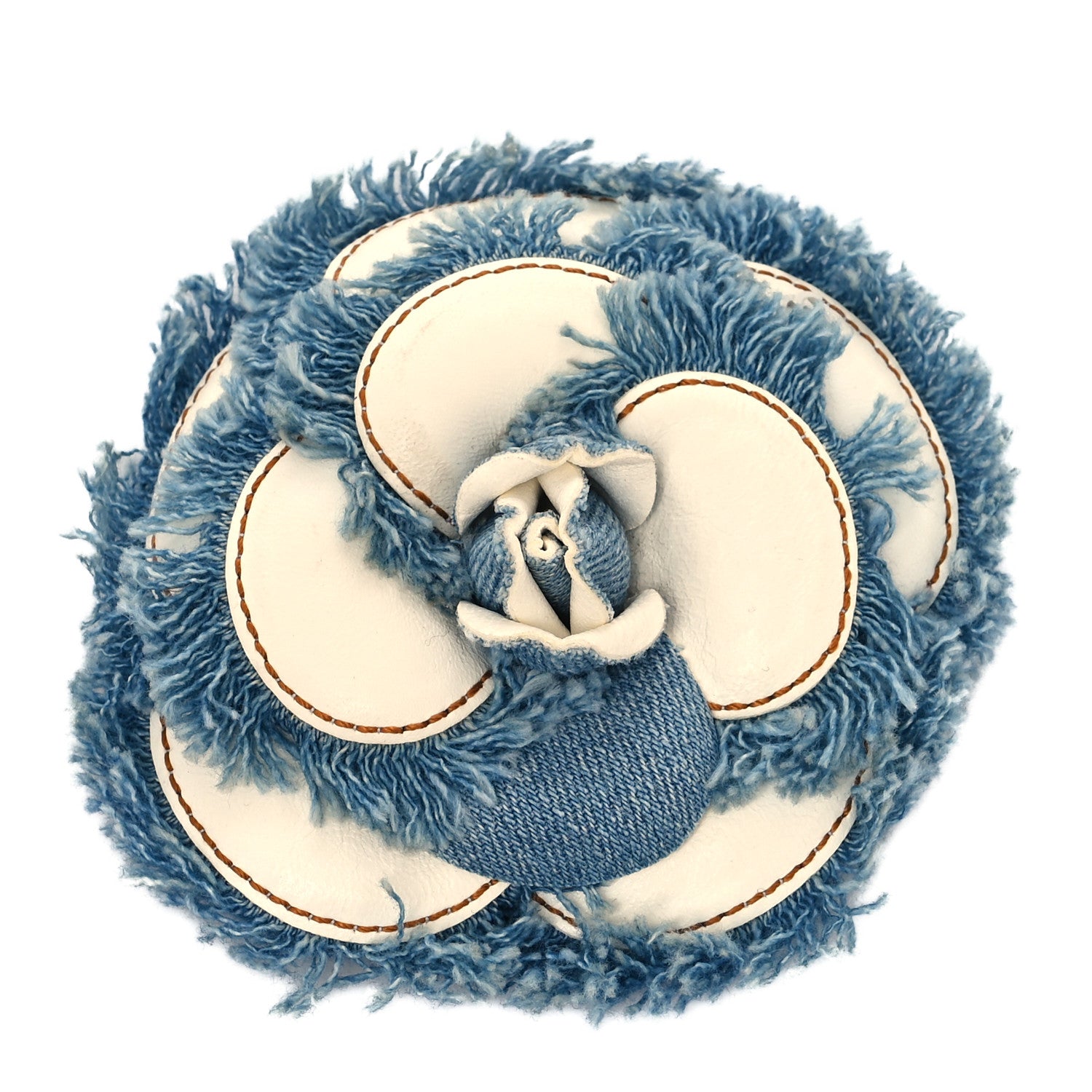 Chanel Denim Lambskin Camellia Pin Brooch Blue White 1 of 4