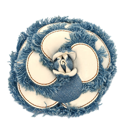 Chanel Denim Lambskin Camellia Pin Brooch Blue White 1 of 4