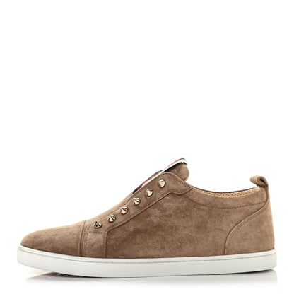 Christian Louboutin Veau Velours Spikes Mens Slip On Flat 41 Dark Beige 1 of 4