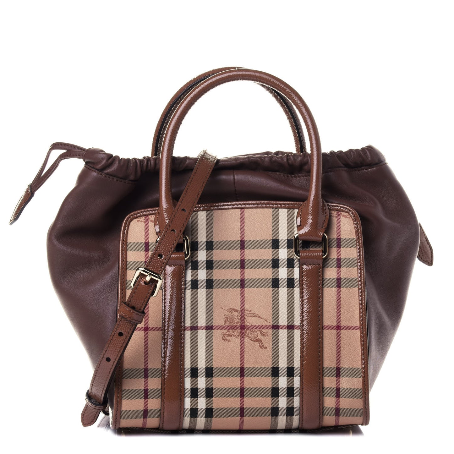 Patent Haymarket Check Small Dinton Tote Mid Camel