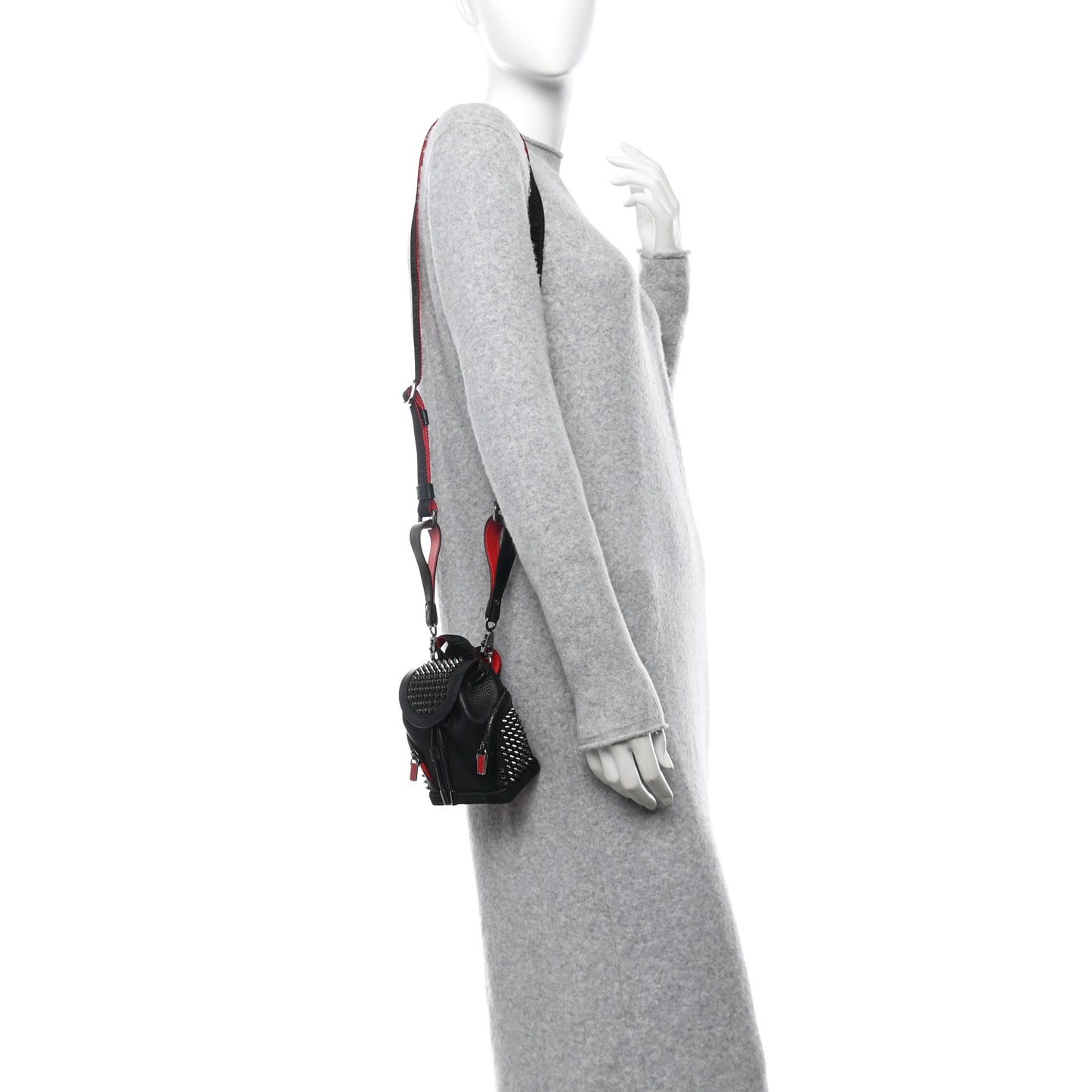 Calfskin Spiked Mini Explorafunk Keyring Bag Black