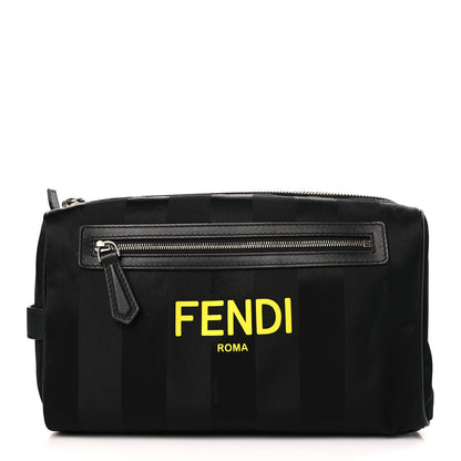 Fendi Recycled Nylon Vitello Grace Light Pequin Logo Travel Pouch Black Sunflower 1 of 8