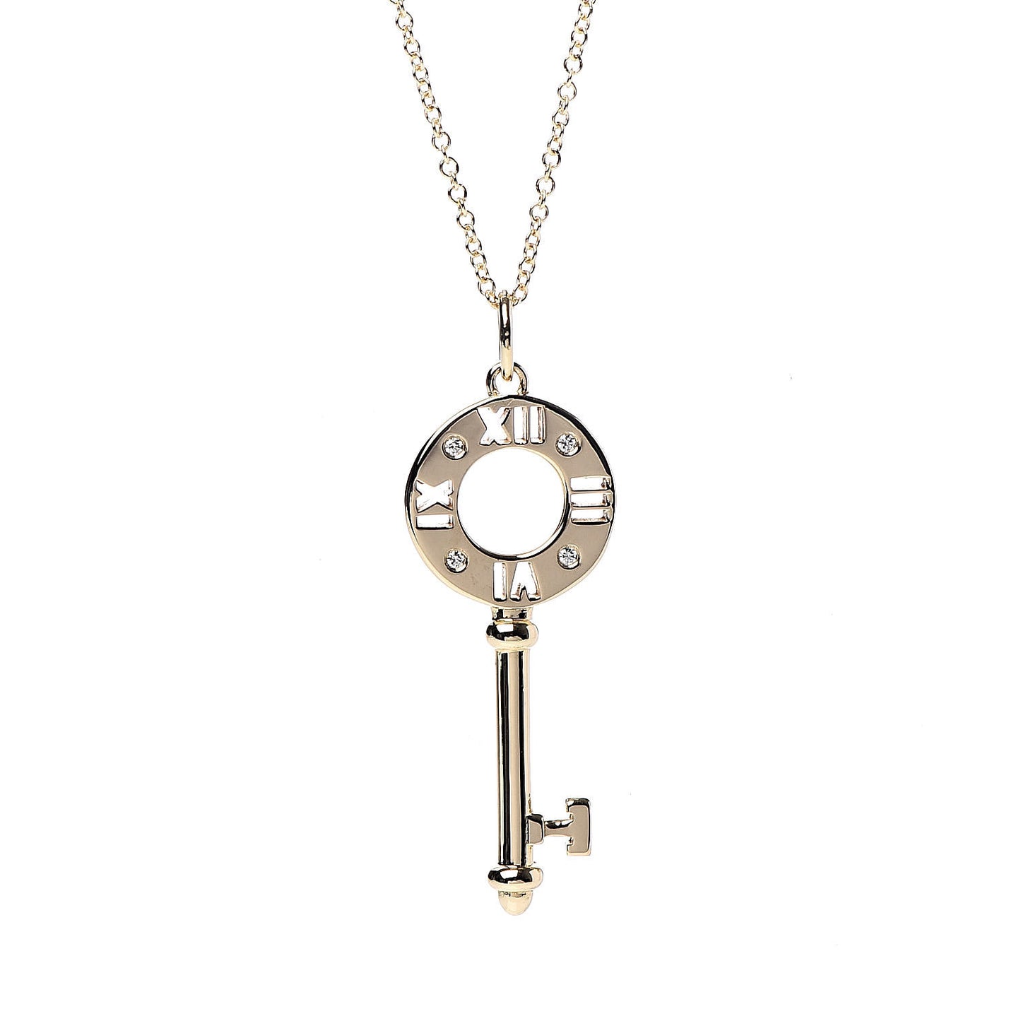 18K Yellow Gold Diamond Atlas Pierced Key Pendant Necklace