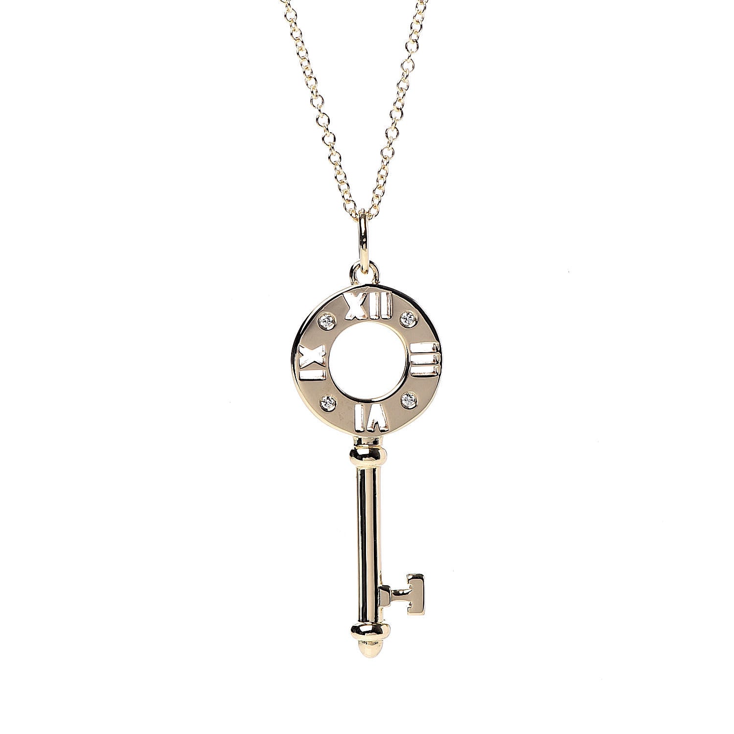 Tiffany 18K Yellow Gold Diamond Atlas Pierced Key Pendant Necklace 4 of 7