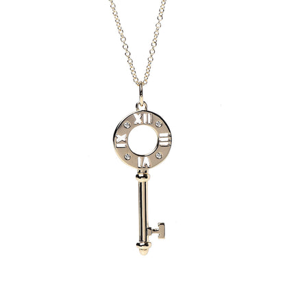 Tiffany 18K Yellow Gold Diamond Atlas Pierced Key Pendant Necklace 4 of 7