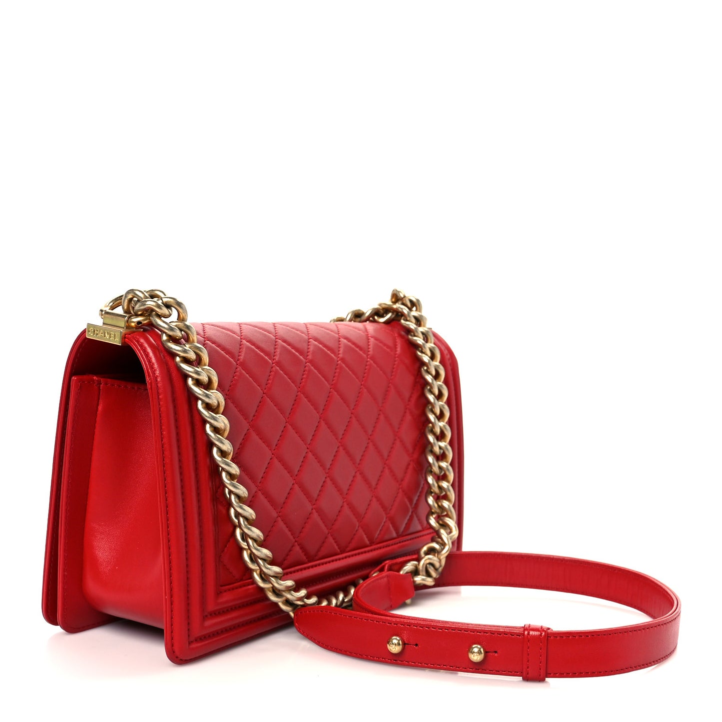 Lambskin Quilted Medium Boy Flap Red