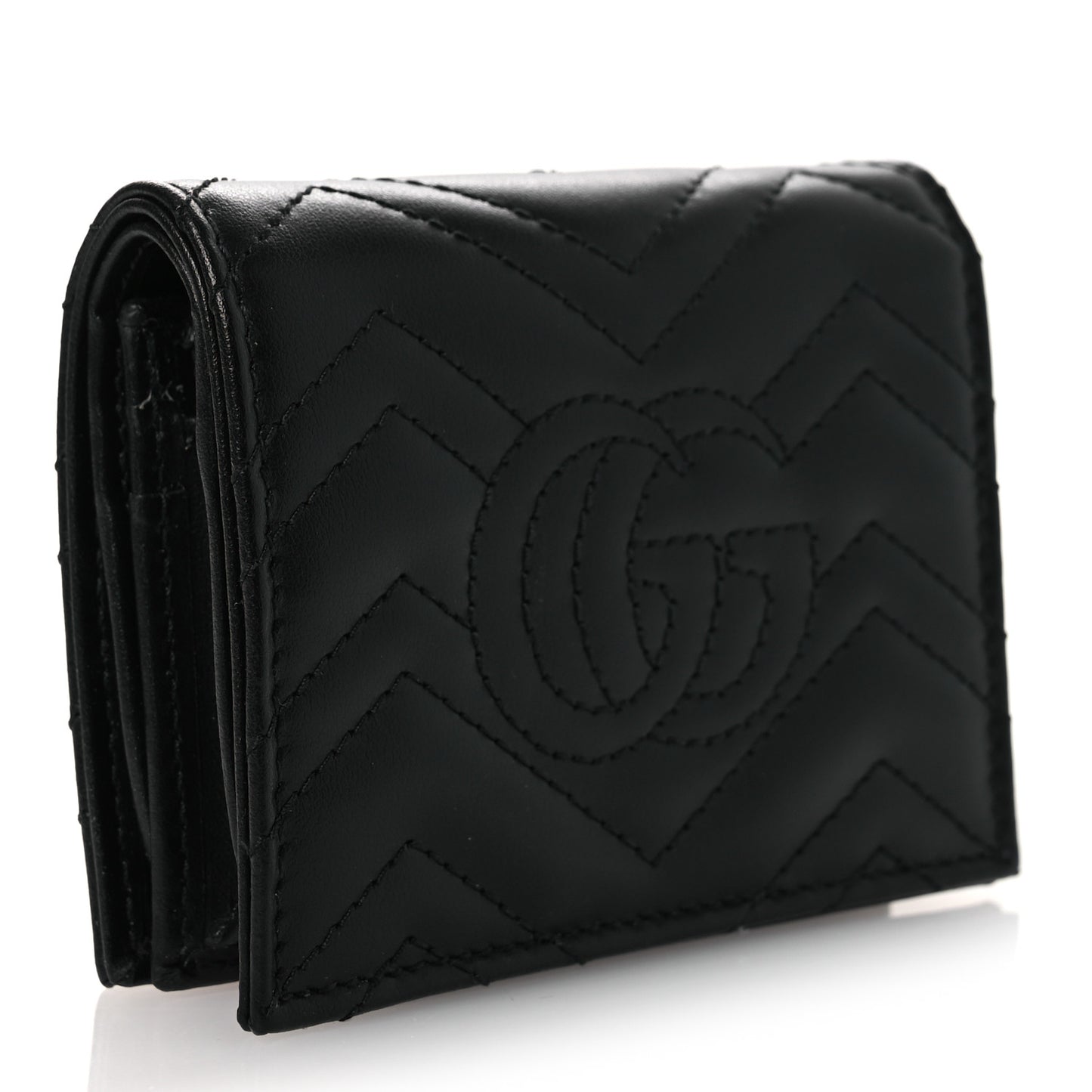 Calfskin Matelasse GG Marmont Card Case Wallet Black