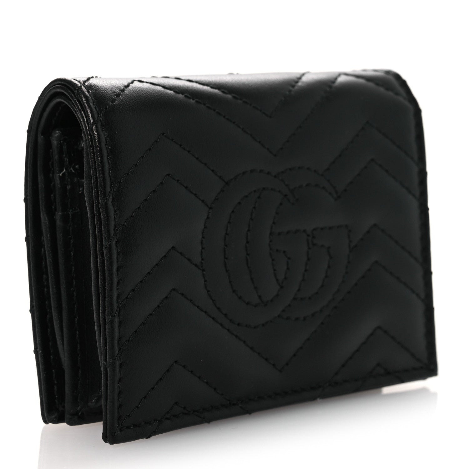 Gucci Calfskin Matelasse GG Marmont Card Case Wallet Black 3 of 9
