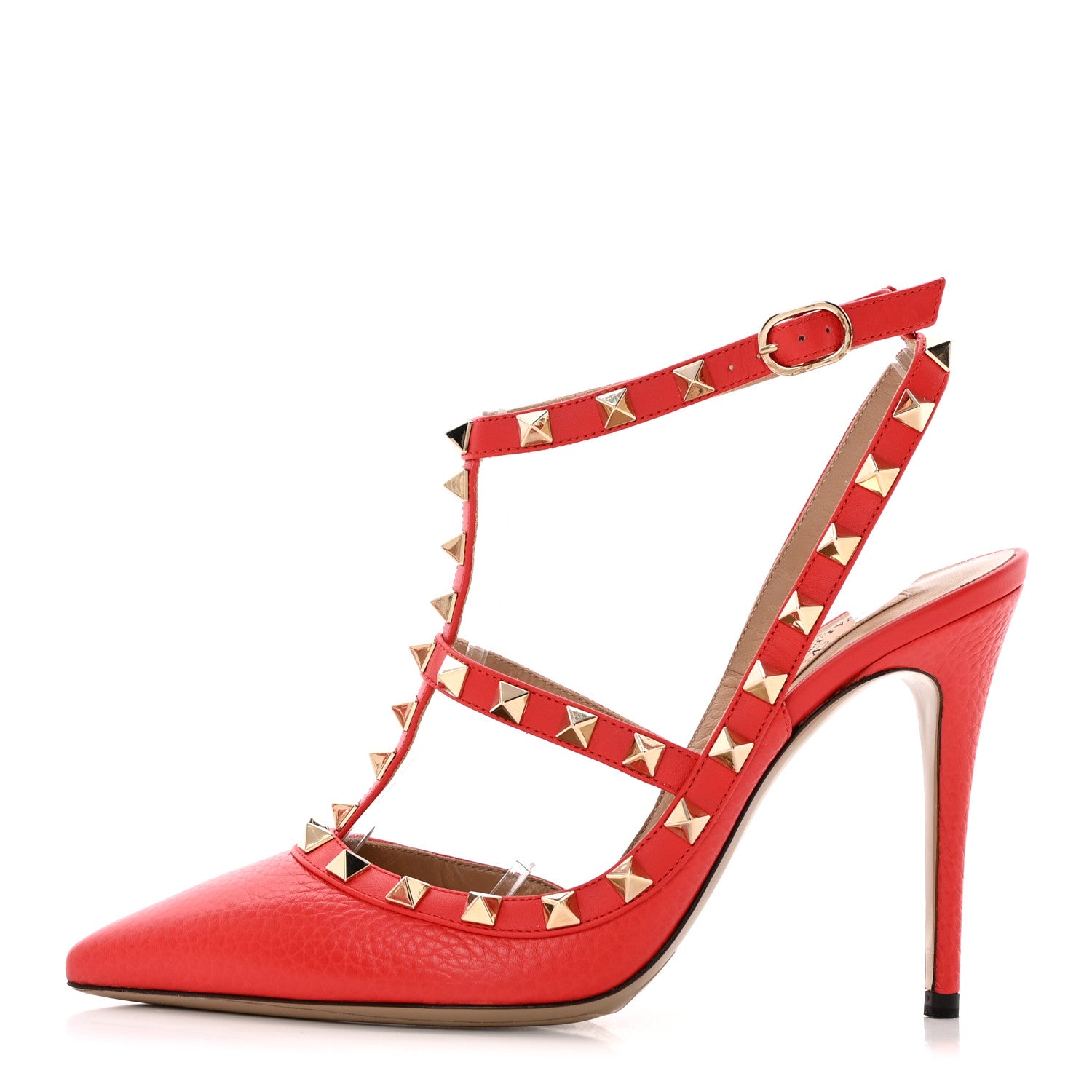 Valentino Garavani Pebbled Calfskin Rockstud Ankle Strap 100mm Pumps 37 Rock Pink 1 of 10