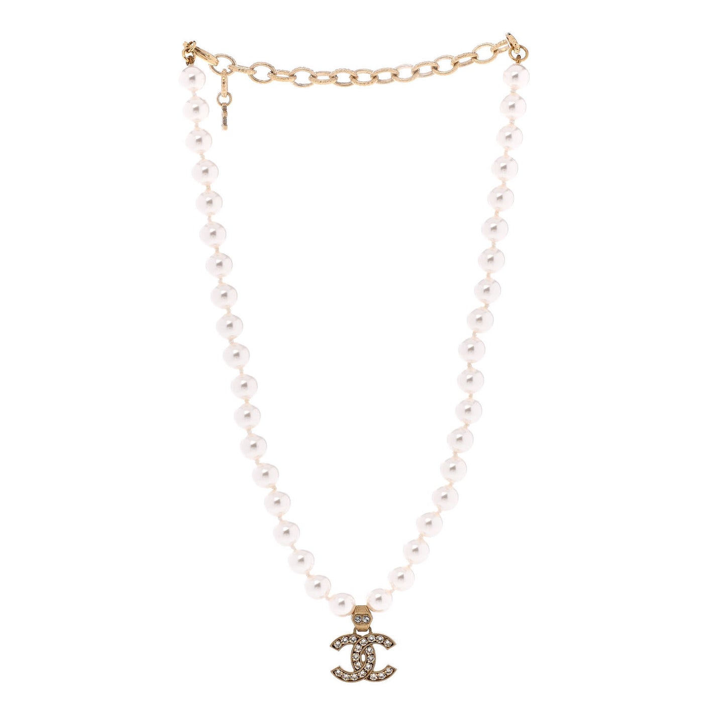 Pearl Crystal CC Short Necklace Gold