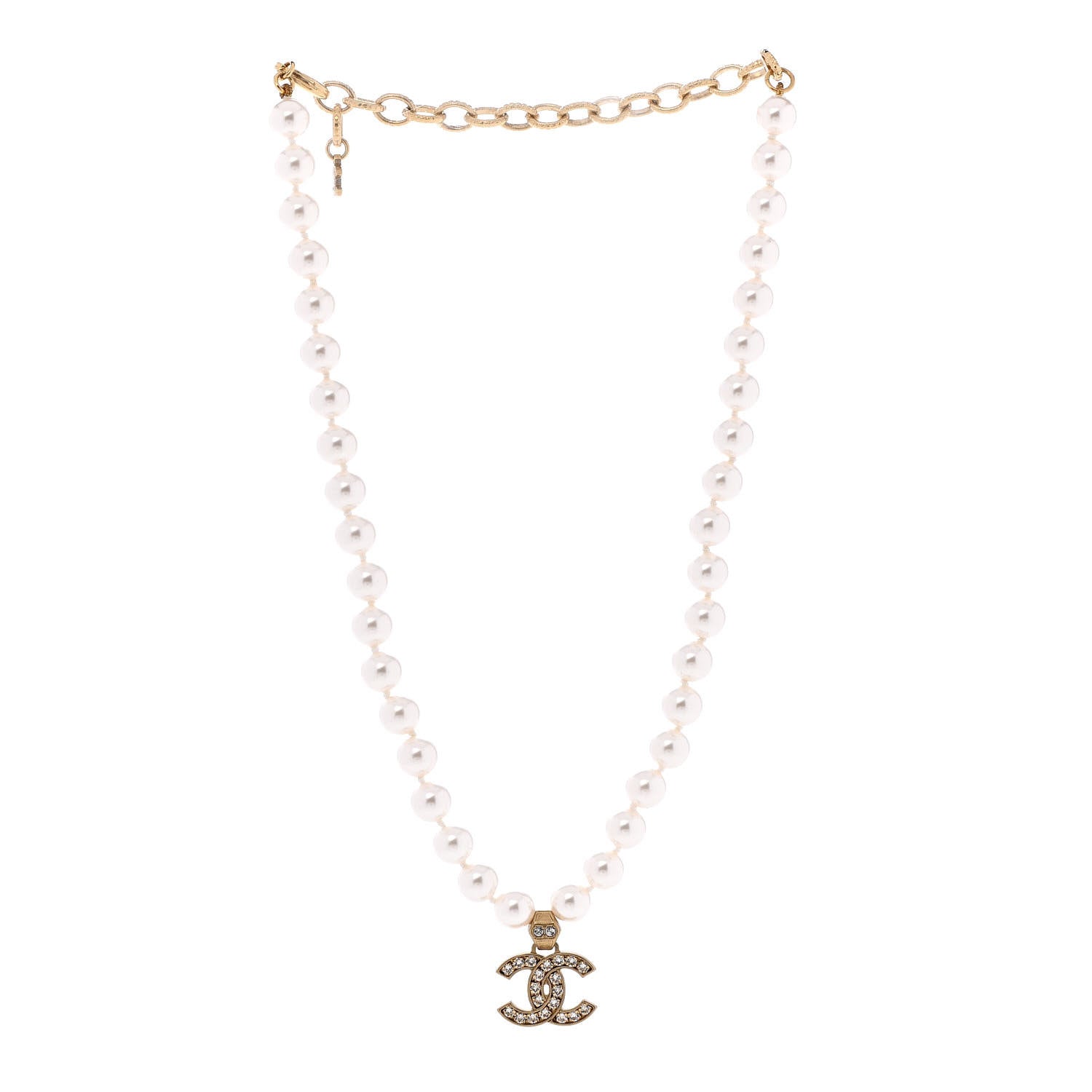 Chanel Pearl Crystal CC Short Necklace Gold 3 of 6