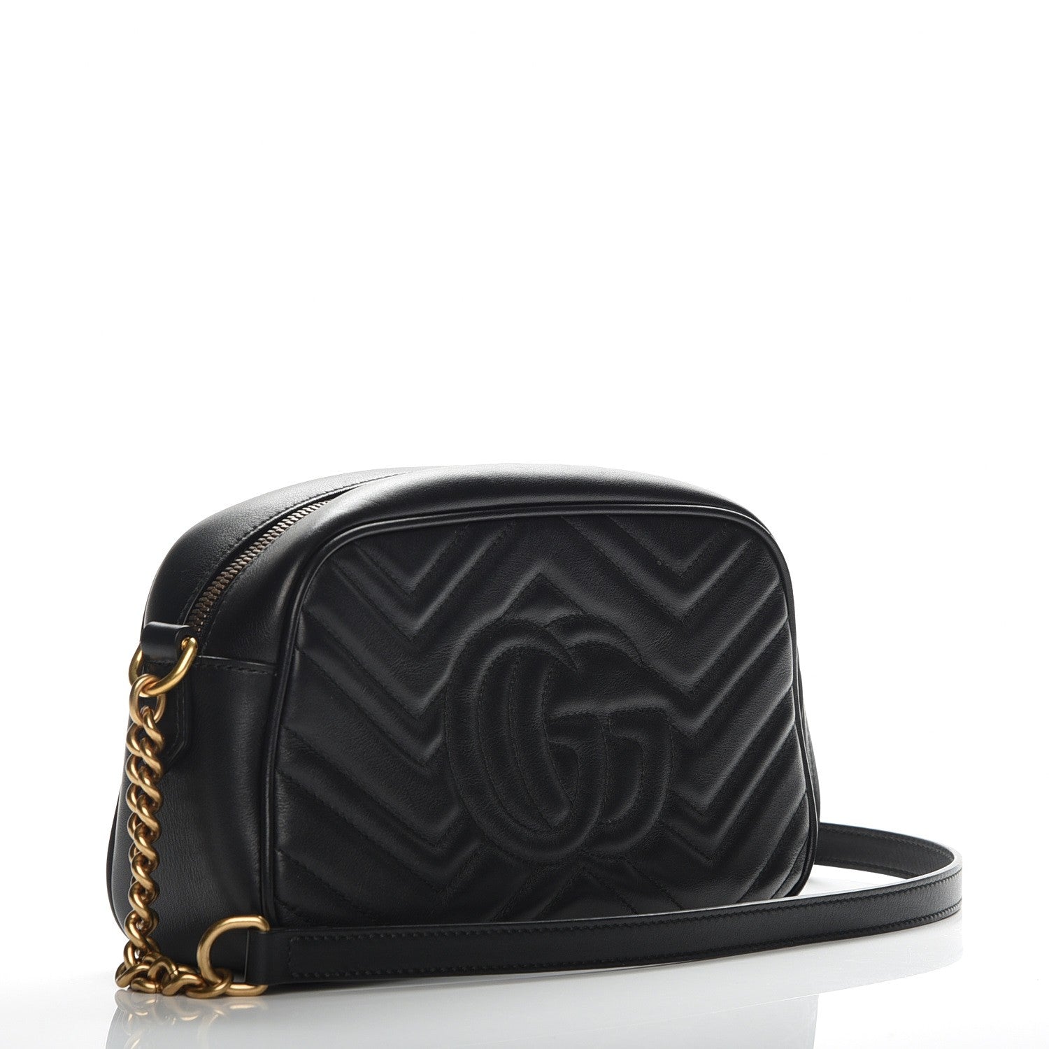 Gucci Calfskin Matelasse Small GG Marmont Chain Shoulder Bag Black 3 of 7