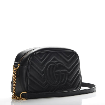Gucci Calfskin Matelasse Small GG Marmont Chain Shoulder Bag Black 3 of 7