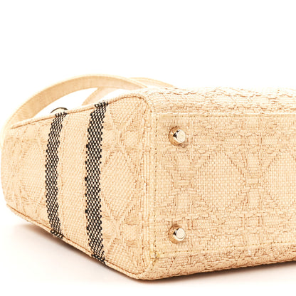 Christian Dior Raffia Woven Cannage Embroidered Medium Lady D-Lite Natural Black 8 of 9