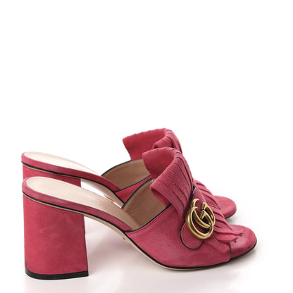 Gucci Kid Scamosciato GG Marmont Fringe 75mm Slide Sandals 37.5 Hot Pink 4 of 12