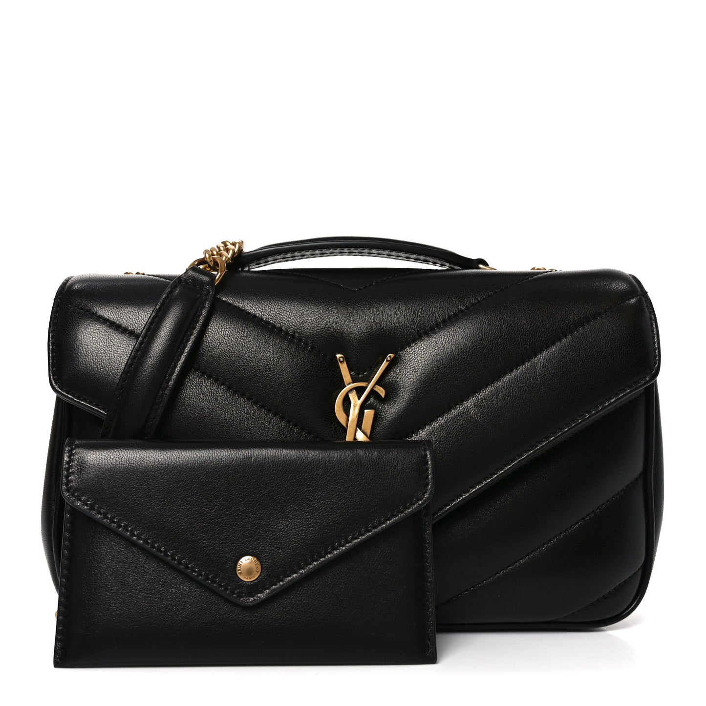 Lambskin Chevron Quilted Small Loulou Bag Black