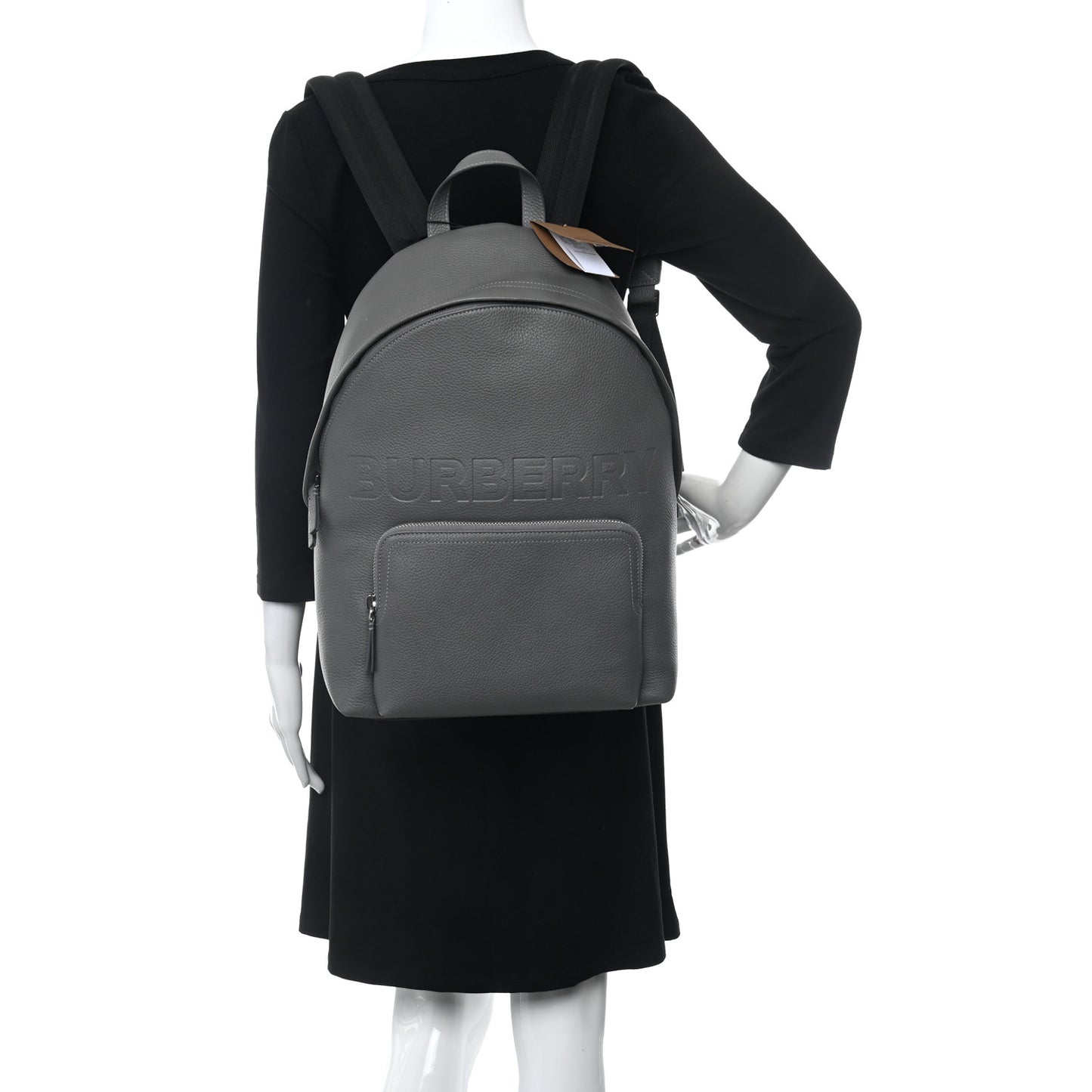 Calfskin Logo Embossed Backpack Black