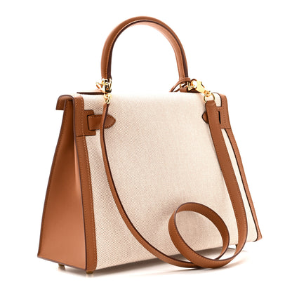 Hermes Toile H Swift Kelly Sellier 28 Ecru Gold 3 of 11