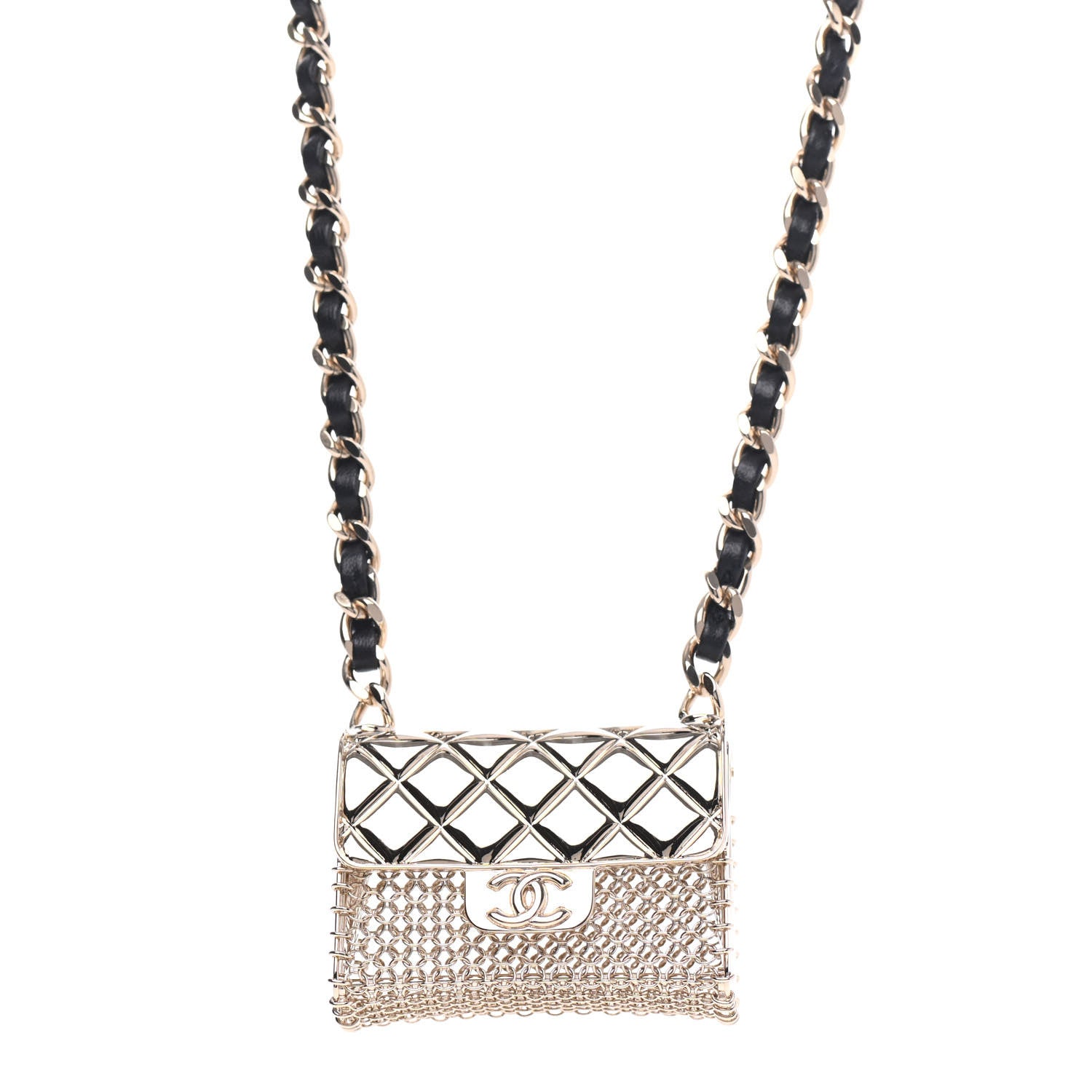 Chanel Metal Lambskin Chain Micro Bag Necklace Gold Black 1 of 4