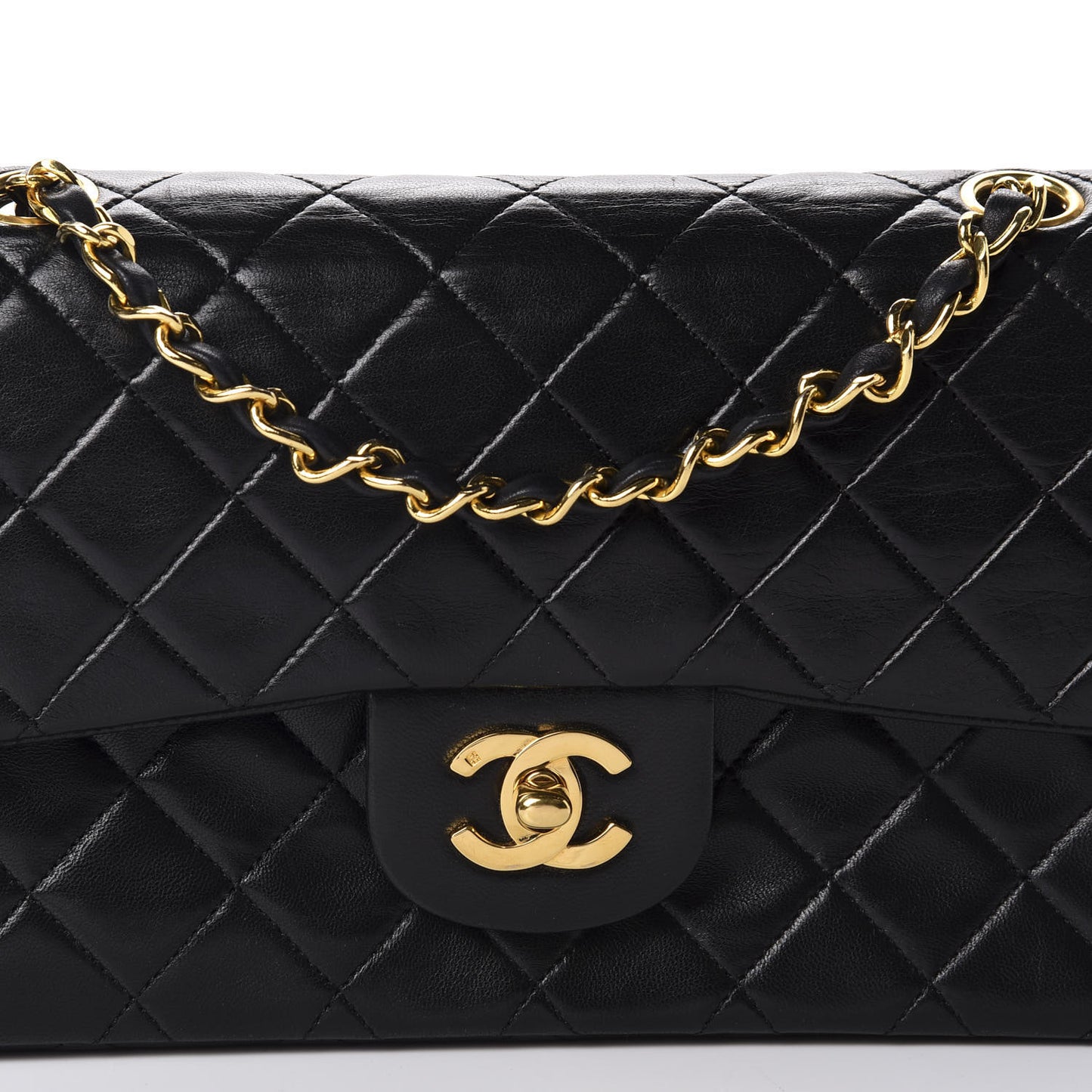 Lambskin Quilted Small Double Flap Black