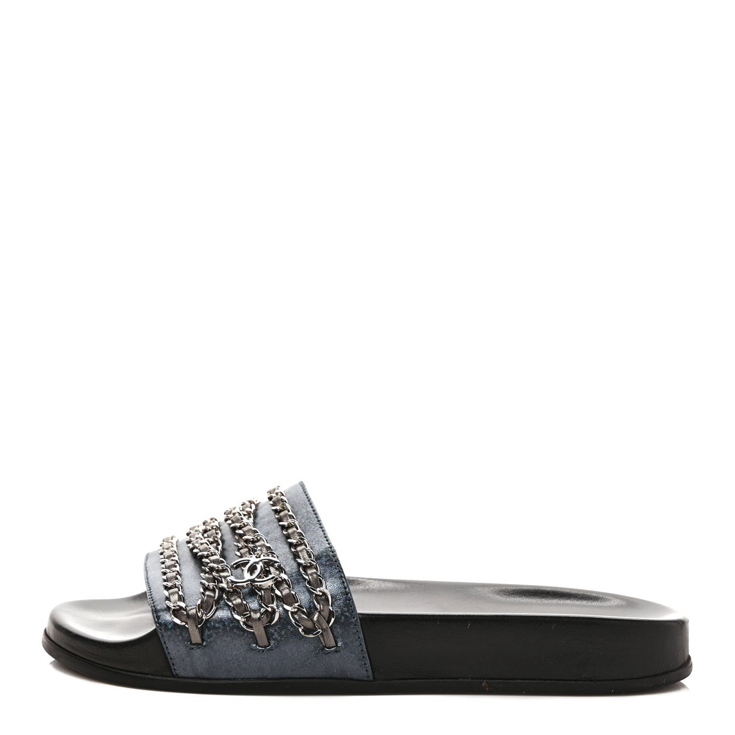 Chanel Fantasy Lambskin Chain Flat Sandals 39 Blue 1 of 8