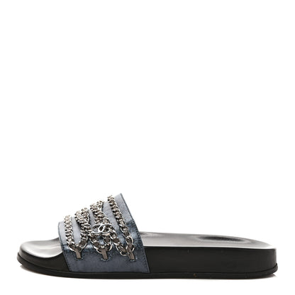 Chanel Fantasy Lambskin Chain Flat Sandals 39 Blue 1 of 8