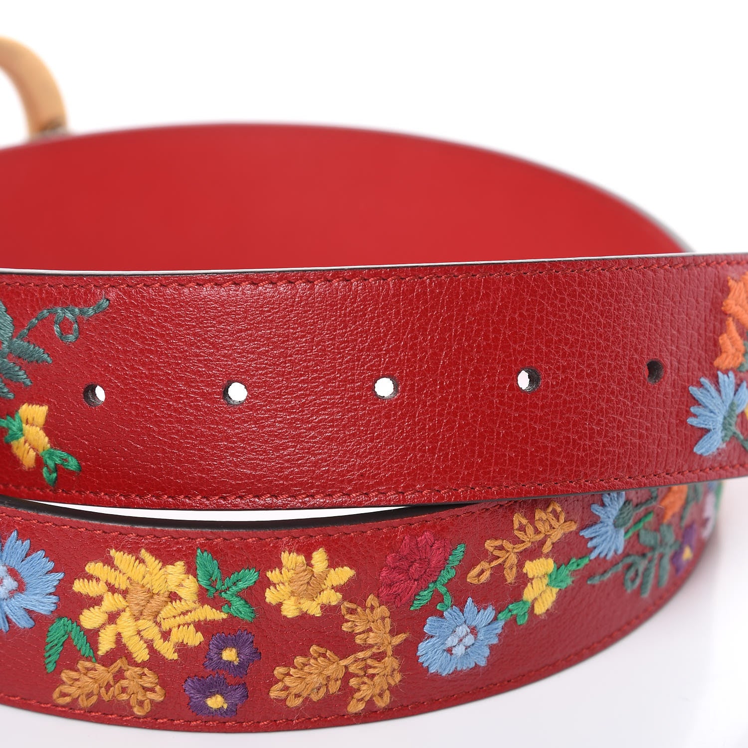 Gucci Textured Calfskin Flower Embroidered Double G 40mm Belt 85 34 Hibiscus Red 6 of 7