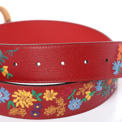 Gucci Textured Calfskin Flower Embroidered Double G 40mm Belt 85 34 Hibiscus Red 6 of 7