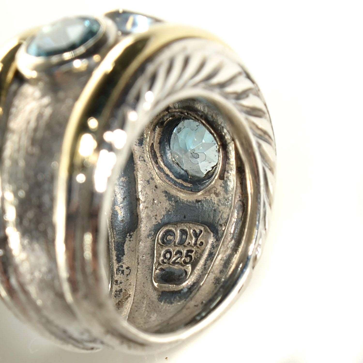 David Yurman Sterling Silver 14K Yellow Gold Blue Topaz Renaissance Ring 5.5 4 of 5