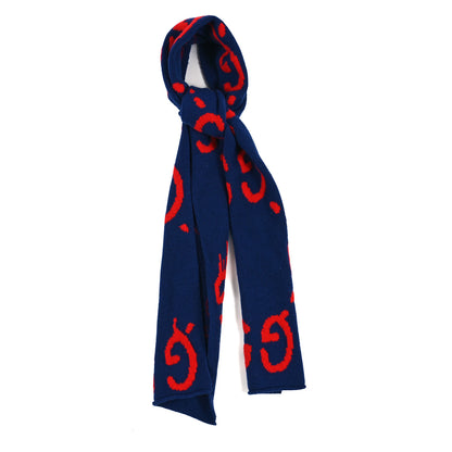 Gucci Wool Jacquard GucciGhost Jumbo GG Scarf Blue Red 1 of 3