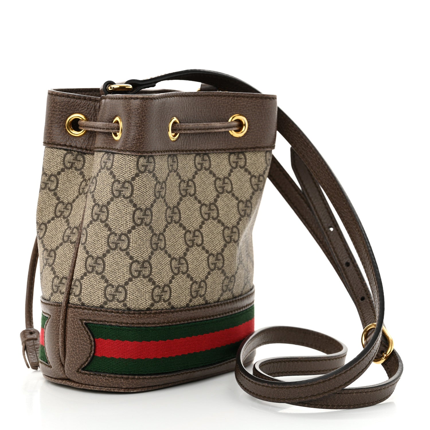 Gucci GG Supreme Monogram Web Mini Ophidia Bucket Bag Brown 3 of 11