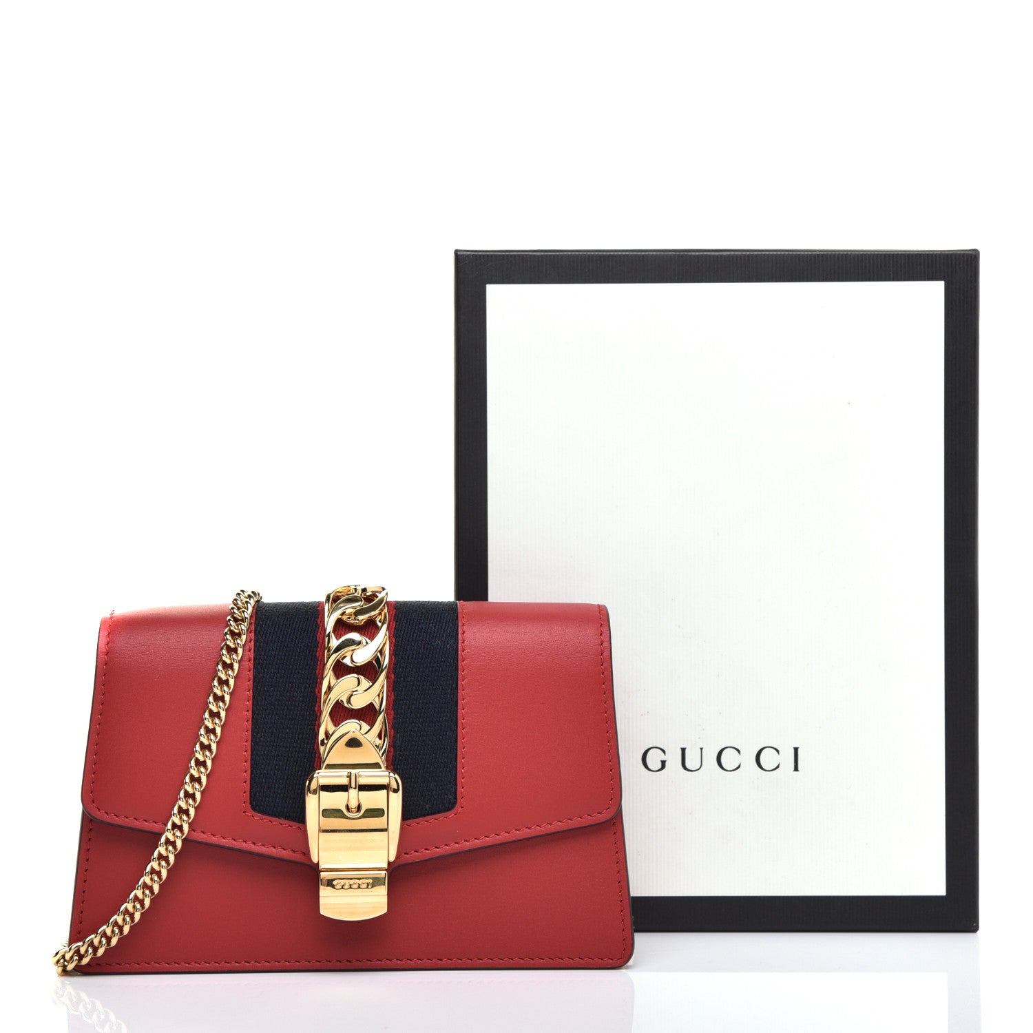 Gucci Calfskin Super Mini Sylvie Chain Shoulder Bag Hibiscus Red 10 of 10