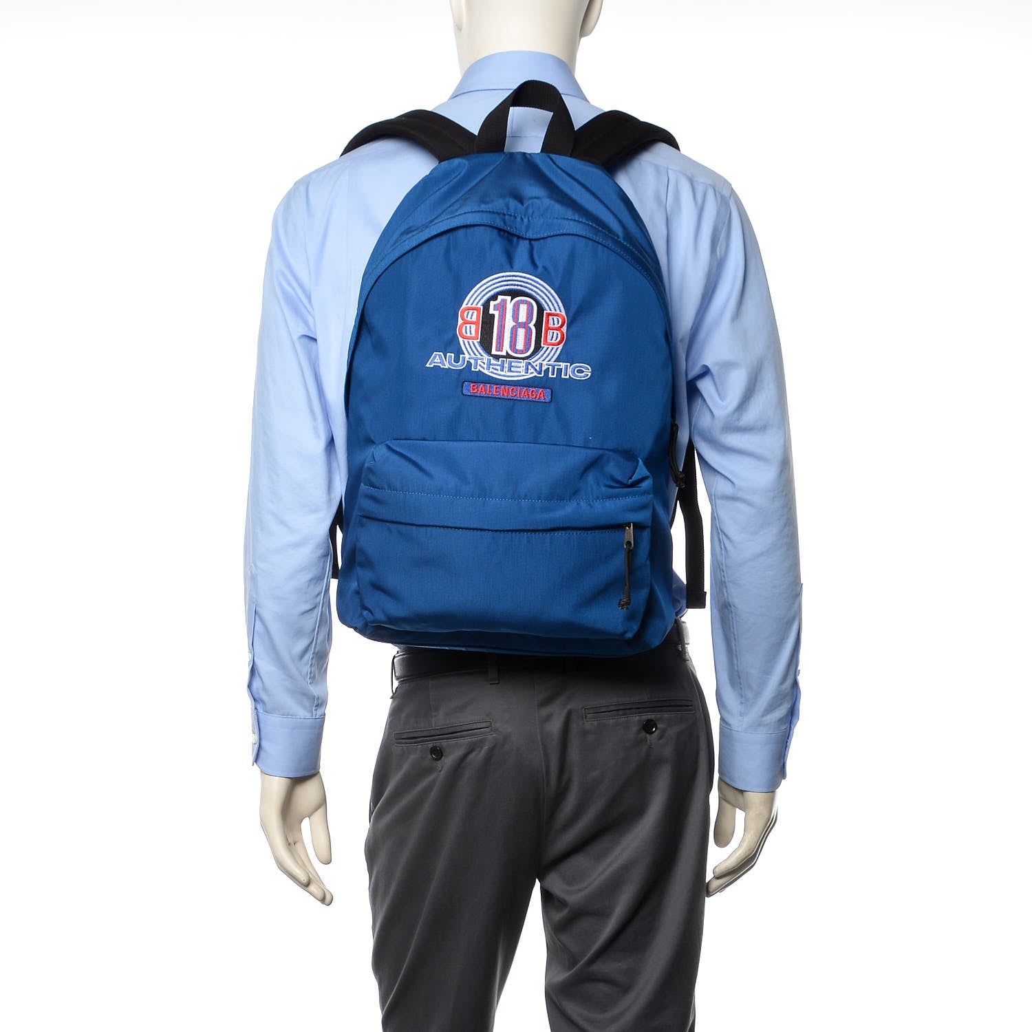 Balenciaga Textured Nylon Double Logo Explorer Backpack Bleu 2 of 9
