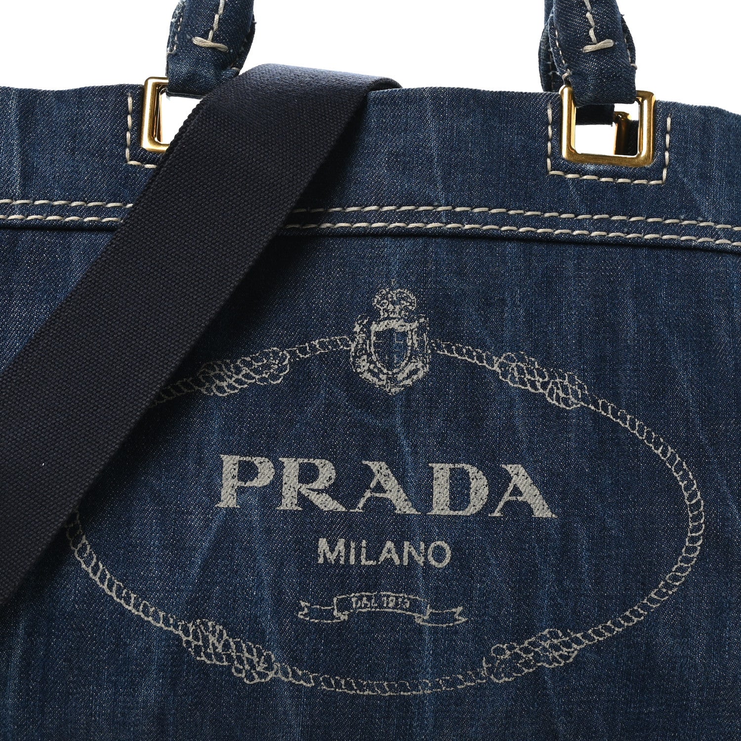 Prada Denim Large Logo Shopping Tote 7 of 9