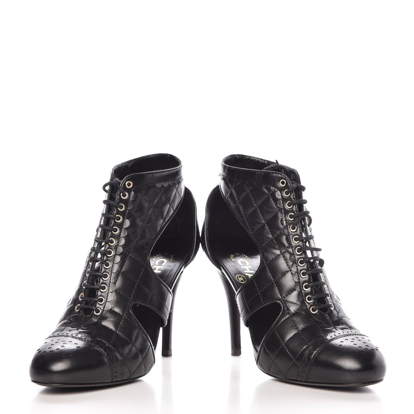 Calfskin Quilted Cut Out Boots 37 Black