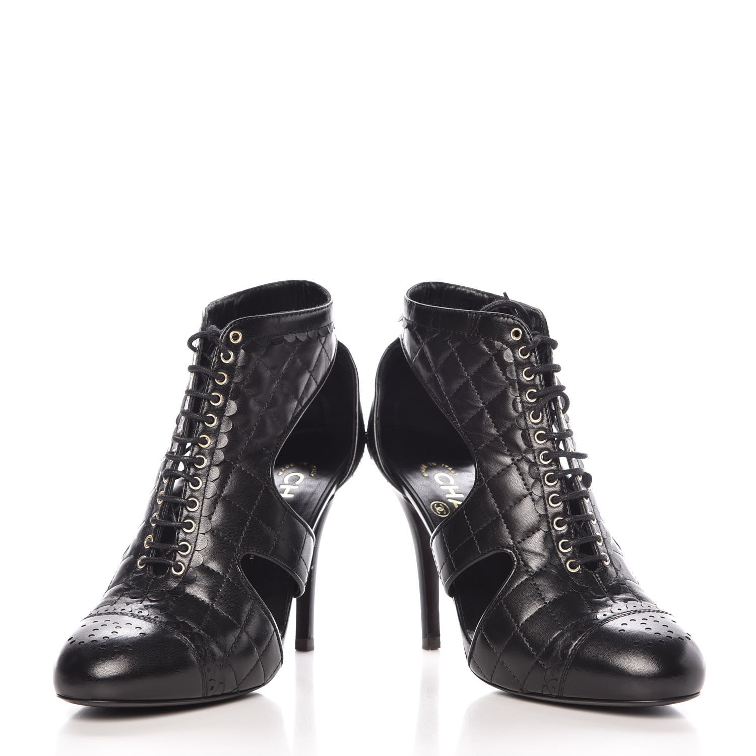 Chanel Calfskin Quilted Cut Out Boots 37 Black 6 of 12